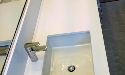 Wheelchair accessible roll under sink for fully accessible bathroom remodel