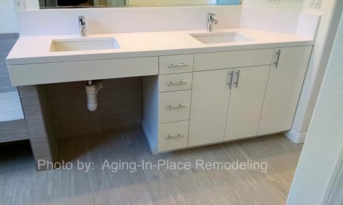 Wheelchair roll under sink for fully accessible bathroom remode