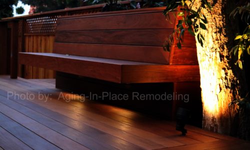 custom bench, ipe deck, outdoor living spaces