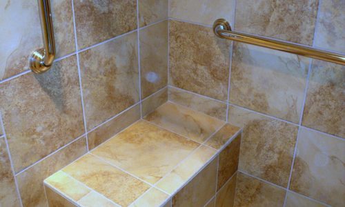Barrier Free Shower Remodel with built in shower bench and grab bars