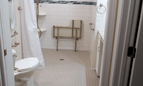 Barrier Free Bathroom Remodel with Fold Up Shower Bench