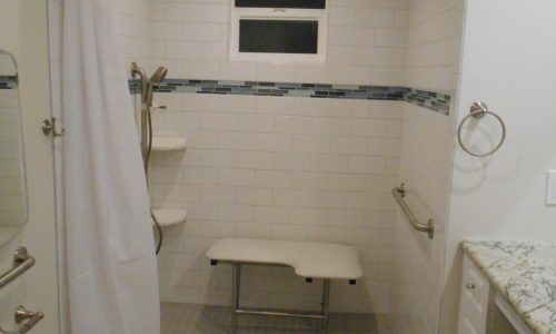 Barrier Free Bathroom Remodel with Fold Up Shower Bench
