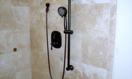 Barrier Free Bathroom Remodel with Roll In Shower and grab bars