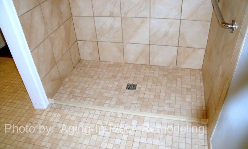 Accessible Bathroom Remodel to include tile roll-in shower, roll under sink and grab bars