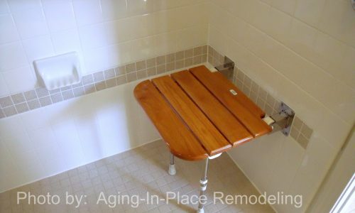 Barrier Free Shower Remodel with Teak Fold-Up Shower Seat