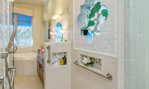 Custom tile work in an accessible shower