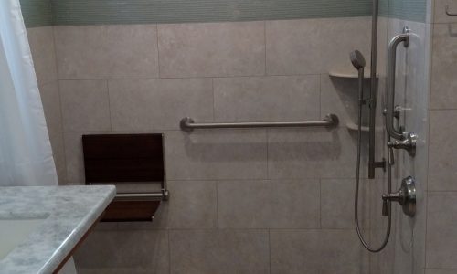 Roll-In Tile Shower with Grab Bars
