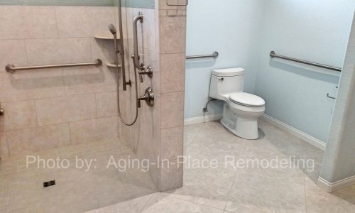 Roll-In Tile Shower with Grab Bars