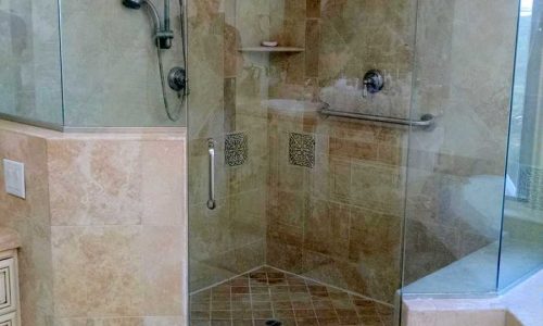 No threshold tile shower entrance replaces low threshold shower step over