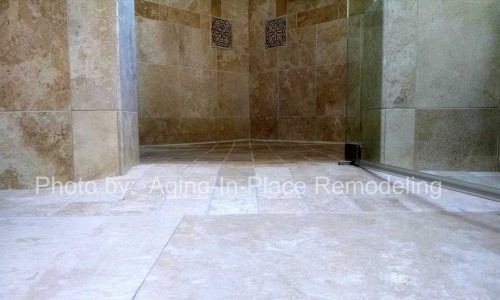 No threshold tile shower entrance replaces low threshold shower step over