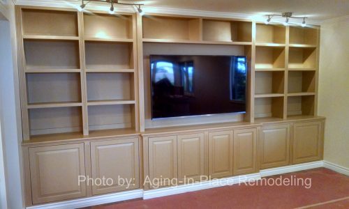 Custom entertainment center built to fit all of client's needs