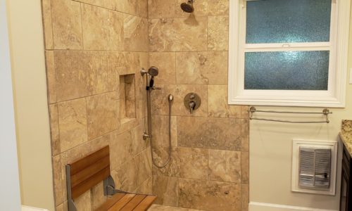 Barrier Free bathroom remodel with wheelchair accessible sink and accessible shower