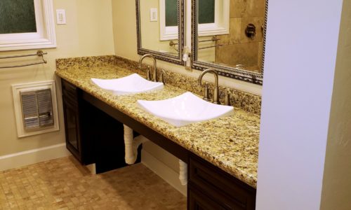 Barrier Free bathroom remodel with wheelchair accessible sink and accessible shower