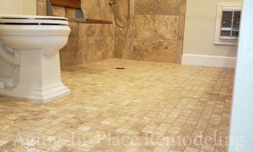 Barrier Free bathroom remodel with wheelchair accessible sink and accessible shower