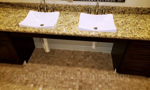 Barrier Free bathroom remodel with wheelchair accessible sink and accessible shower